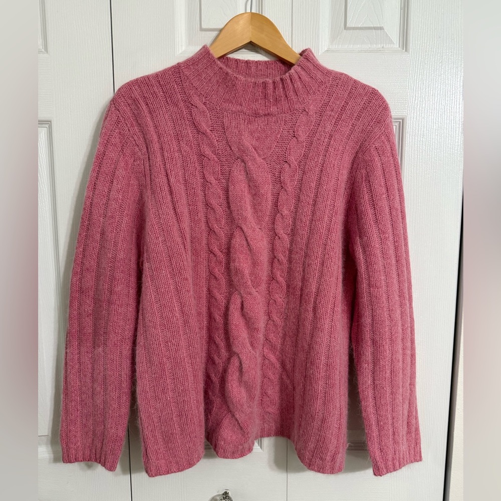 Vintage Liz Claiborne Lizsport Petite Pink Cable Knit Sweater Angora Lambs Wool